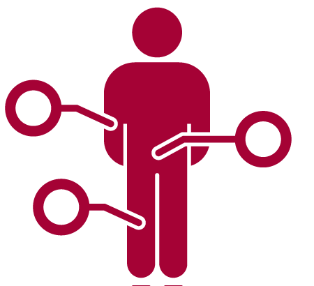 Icon of a person with areas of focus on the body highlighting key parts